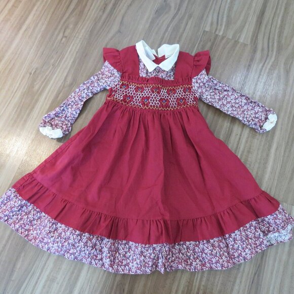 VINTAGE POLLY FLINDERS Smocked Floral Cottagecore Prairie Girl's Dress Church - Picture 2 of 13